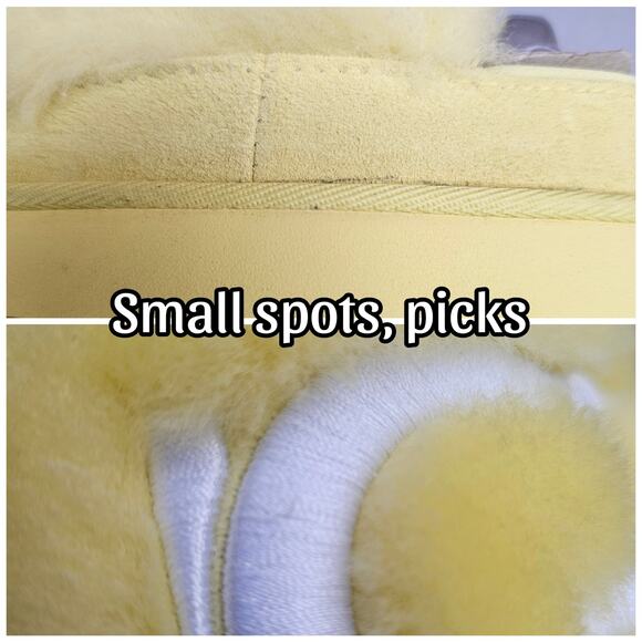 Fuzzy Fur Slides UGG Laton Size 10 Yellow Wool Embroidered Logo Sandal Suede EUC - Picture 9 of 14